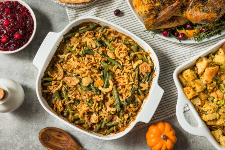 Green Bean Casserole with Homemade Crispy Shoestring Onions